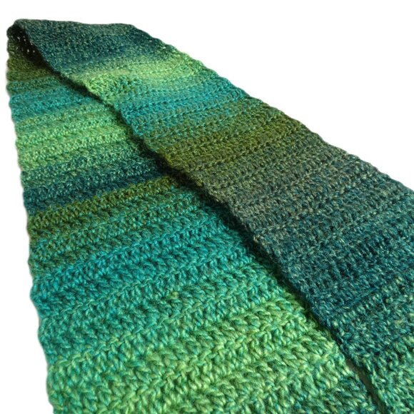 Green Scarf & Hat SET Extra Long Stripes Handmade Crochet Hand Knit Warm NWT - Picture 3 of 11